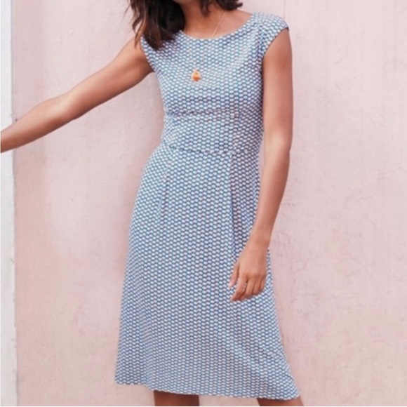 Boden Dresses & Skirts - Boden Cyan Flower Fan Marina Jersey Sleeveless Midi Career Dress US 8 Med/Large